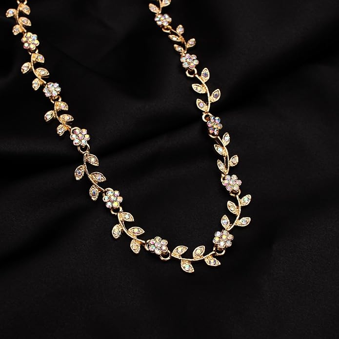 Austrian Crystal Rhinestone Choker Necklace Dangle Earring Link Bracelet Jewelry Set for Brides Bridesmaid Prom Costume Accessories for Women