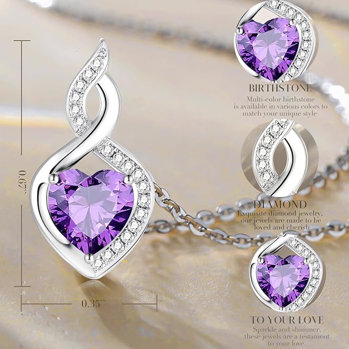 FANCIME 14K Solid White Gold Heart Birthstone Necklace with Diamond Pendent Birthday Gifts for Mom Women, Sterling Silver Chain 16" + 2" Extender
