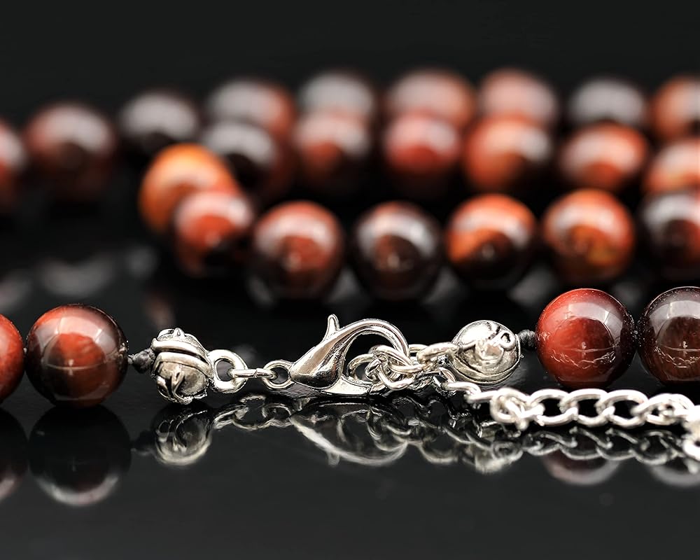 Natural Red Tiger Eye Beaded Choker, Genuine Red Crystal Necklace, Fancy Gemstone Choker, 8mm Beads, Unique Fashion Jewelry, Healing Crystal Chakra Necklace, Durable Necklace, Capricorn Necklace