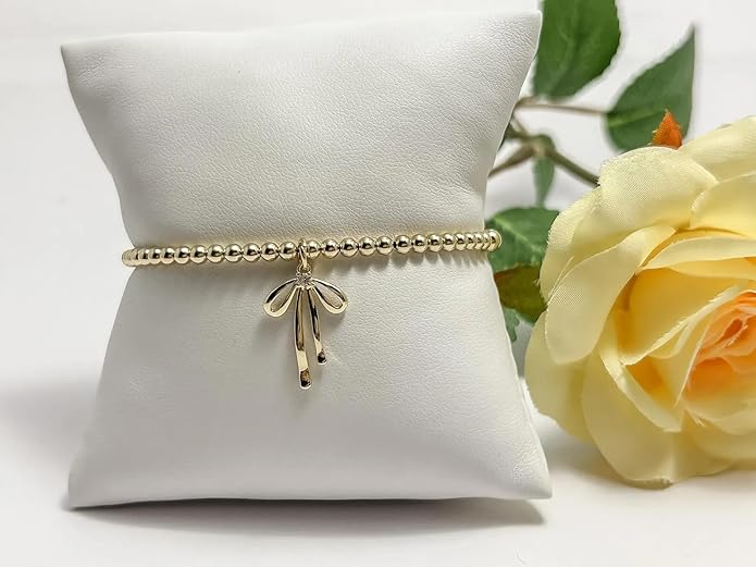 Beads Bow Charm Bracelet for Women Flower Vintage Bracelet Handmade Stretch Beaded Dainty Romantic Jewelry Gifts