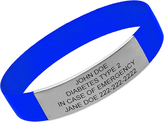 Personalized Medical Alert Bracelet for Men & Women – Custom Engraved Waterproof Silicone Wristband with Stainless Steel ID Plate – Medical ID Bracelet for Allergies, Conditions, ICE Info & Emergency Card