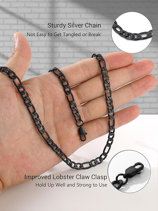 PROSTEEL 316L Stainless Steel Figaro Cuban Chain Necklace for Men, Black/18K Real Gold Plated, 4/5/6/7.5/9/10/13mm, 14inch-30inch, Come with Box