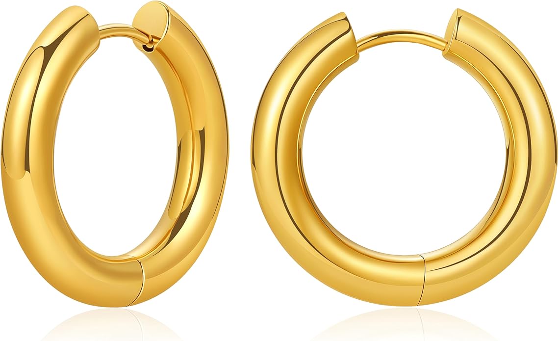 8YEARS Chunky Gold Hoop Earring for Women, 18K Gold Plated Lightweight Thick Hoops, Hypoallergenic Trendy Jewelry for Gift