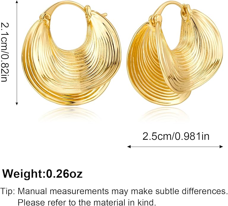 YUJIE Gold Plated Hoop Earrings for Women Brass Earring Chunky Statement Jewelry