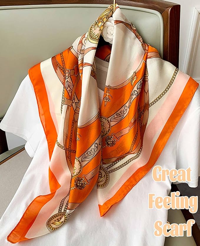 kcctoo 27.5" Mulberry Silk Feeling Head Scarf Women's Fashion Square Neck Satin Scarfs for Bag Hair Scarves Gift