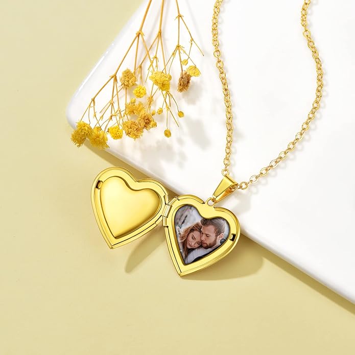 Supcare Locket Necklace That Holds Pictures-Engraved Photo Pendant Custom Jewellery Gifts for Men Women (with Jewellery Gift Box)