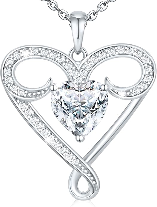 Infinity Necklace for Women, 925 Sterling Silver Heart Necklace with 5A Zircon, White Gold Plated Adjustable Chain, Gift for Valentine's Day, Birthday, Anniversary for Wife, Girlfriend, Mom