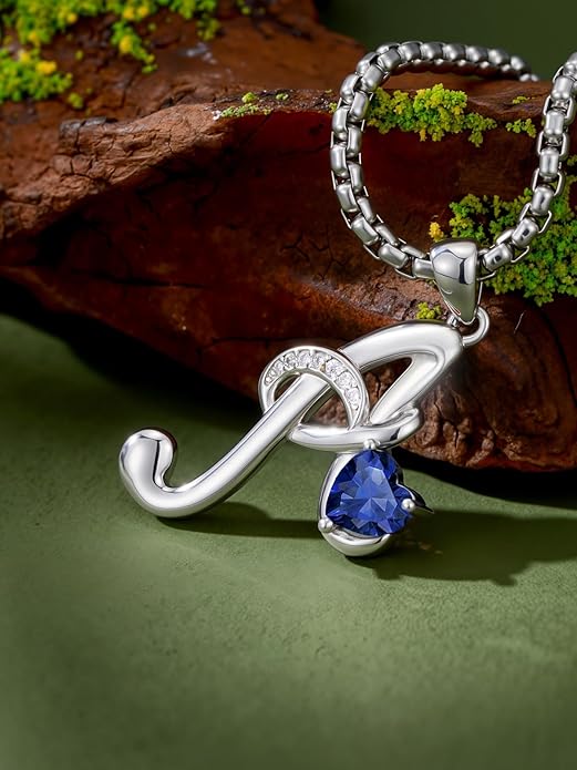 Christmas Gifts for Women Alphabet A to Z Initial Birthstone Pendant Necklaces for Women - 18k White Gold Plated Personalized Name Jewelry Valentine Mothers Day Birthday Gifts for Women Her Girlfriend