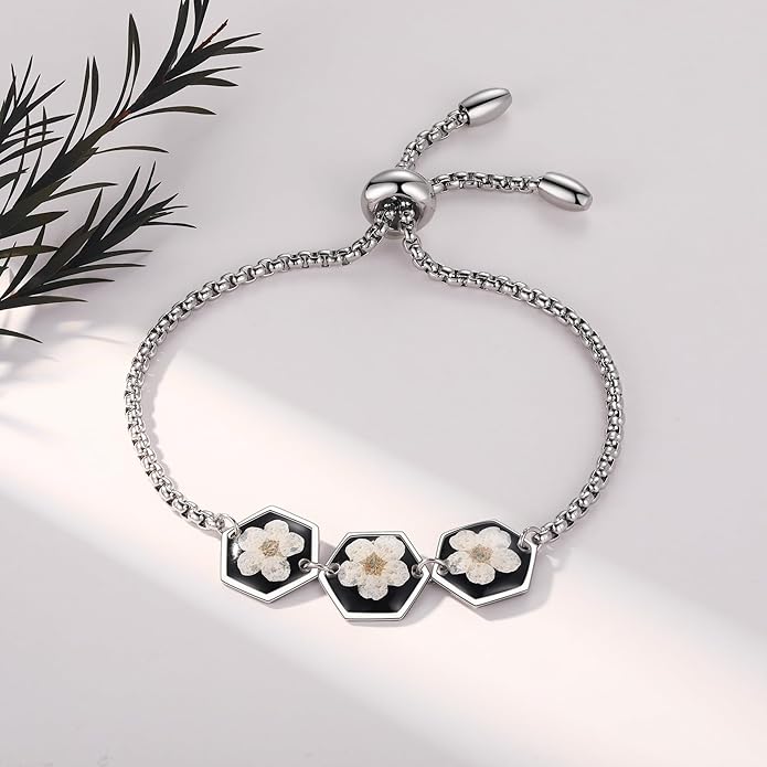 Forget-Me-Not Pressed Wildflower Bracelet | Pressed Flower Bracelet | Gold/Silver Pressed Flower Jewelry | Personalized Handmade Jewelry | Gift For Women