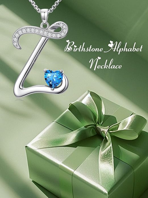Christmas Gifts for Women Alphabet A to Z Initial Birthstone Pendant Necklaces for Women - 18k White Gold Plated Personalized Name Jewelry Valentine Mothers Day Birthday Gifts for Women Her Girlfriend