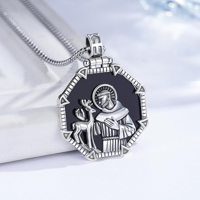 Taioiat Saint Necklace 925 Sterling Silver St Necklace Amulet Pendant Jewelry Religious Gift for Men Women