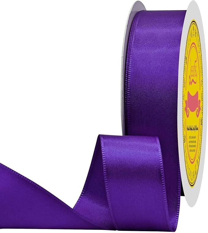 LEEQE Purple Double Face Satin Ribbon 1 inch X 50 Yards Spool Bright Colors Very Suitable for Weddings Gift Package Wrapping Dancer Wand Sewing Party Hair Bow Invitation Decorations and More