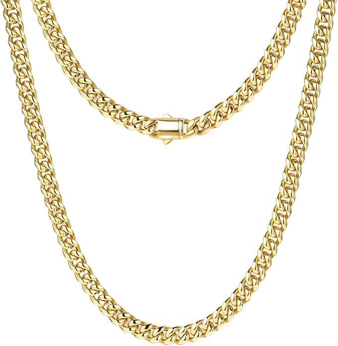 MUSECLOUD Gold Cuban Link Chain for Men Mens Stainless Steel Miami Curb Chains Necklace 5/8mm Thick Real Gold/Silver/Black Plated Diamond Cut Non-Tarnish Jewelry Trendy Christmas Gifts 18-26 Inch