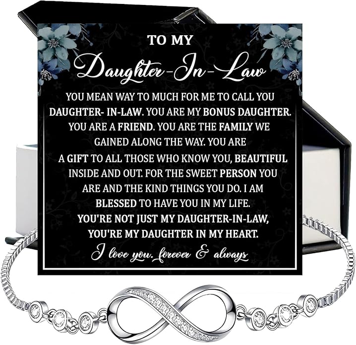 To My Beautiful Daughter In Law Bracelet From Mother-In-Law, Daughter In Law Birthday Gifts, Infinity Star Heart Bracelet For Her With Heartfelt Message Card & Elegant Box, Bonus Daughters Bracelets