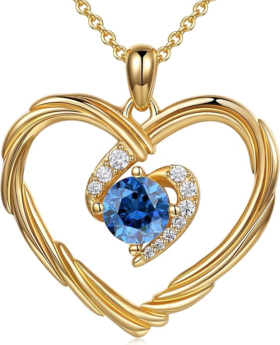 G&GEMSJEW 18K Gold Heart Birthstone Necklaces for Women, S925 Sterling Silver Jewelry Birthday Gifts for Women Wife Girlfriend Mom, Anniversary Christmas Valentines Gifts