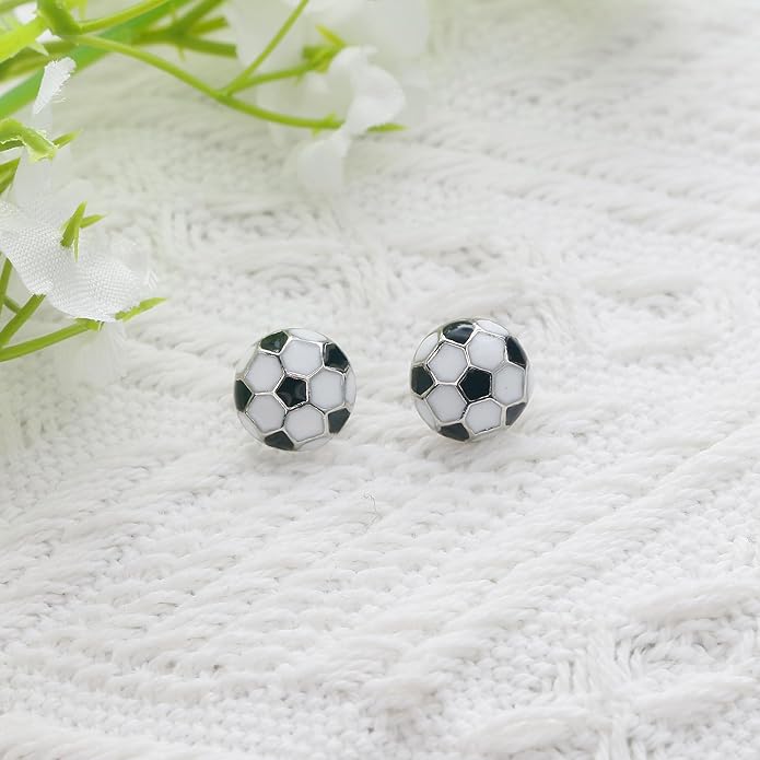 SmileBelle Sterling Silver Sports Earrings, Hypoallergenic Volleyball Earrings, Soccer, Basketball Baseball Softball Stud Jewelry for Women Mom as Game Day Gifts Sports Fan Teen Stuff Accessories
