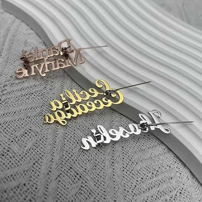 YHLISO Personalized Customize Double Names Stainless Steel Brooch Pin Custom Logo Gold Name Badges Products for Women Jewelry