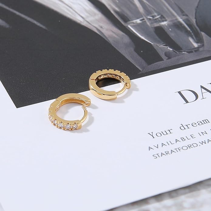 micuco 3 Pairs Small Hoop Earrings Tiny Cartilage Earrings for Women Cubic Zirconia Earrings Huggie Hoop Ear Piercing Earrings for Men 8mm 10mm 12mm