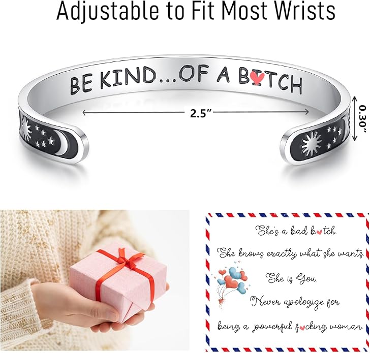 TONY & SANDY Inspirational Bracelets for Women Teen Girls Personalized Gifts for Daughter Granddaughter Mom Sister Friends Stainless Steel Engraved Cuff Birthday Easter Christmas