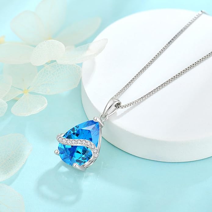 Teardrop Necklace for Women 925 Sterling Silver Birthstone Necklace Pendant Jewelry Gifts for Her