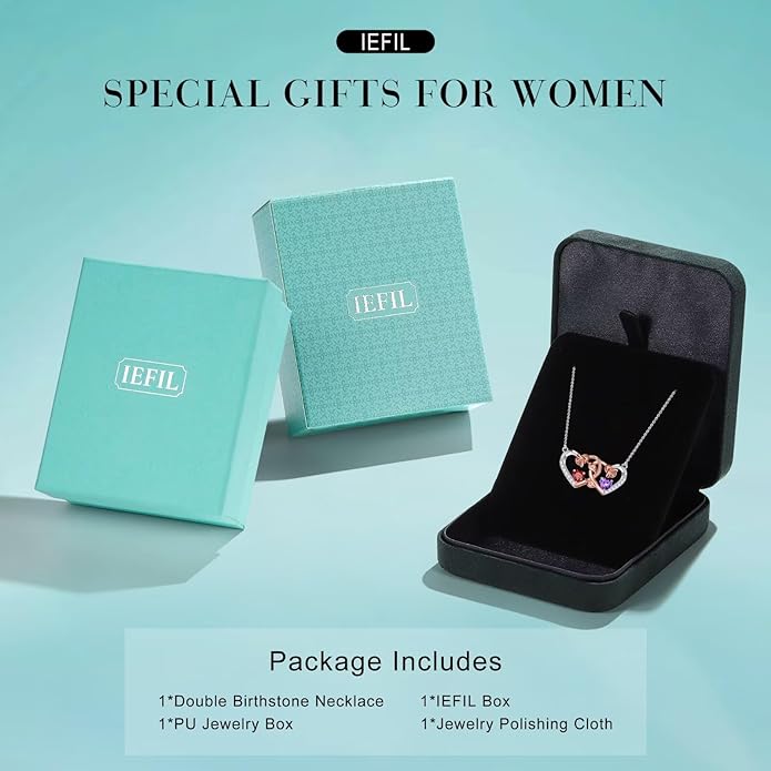 Iefil Chrismas Gifts for Wife - 925 Sterling Silver Rose Birthstone Necklace, Stocking Stuffers for Women Wife Girlfriend Mom