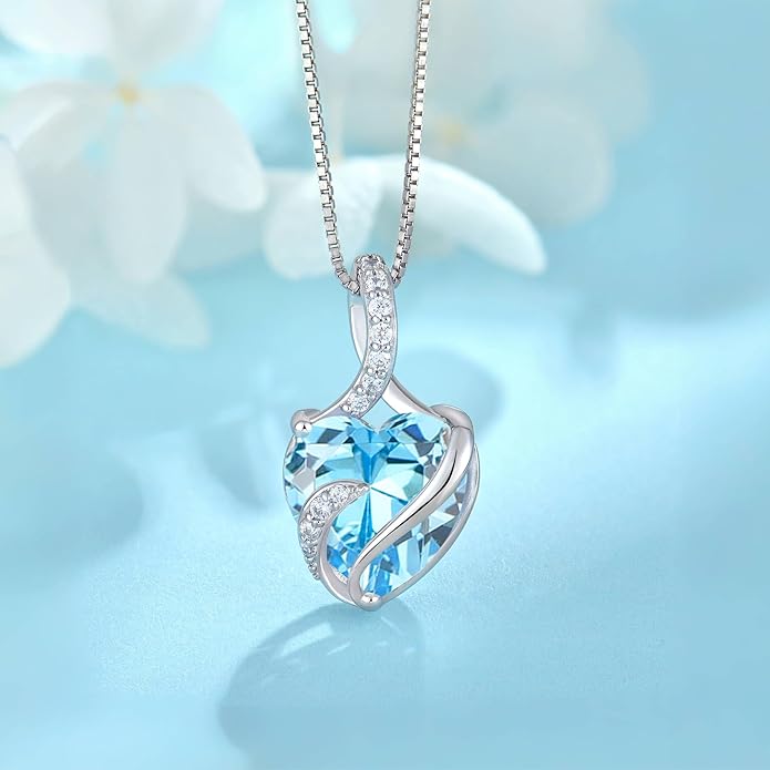 FJ Infinity Birthstone Necklace 925 Sterling Silver Love Heart Pendant Jewelry Gifts for Women