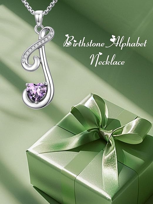 Christmas Gifts for Women Alphabet A to Z Initial Birthstone Pendant Necklaces for Women - 18k White Gold Plated Personalized Name Jewelry Valentine Mothers Day Birthday Gifts for Women Her Girlfriend