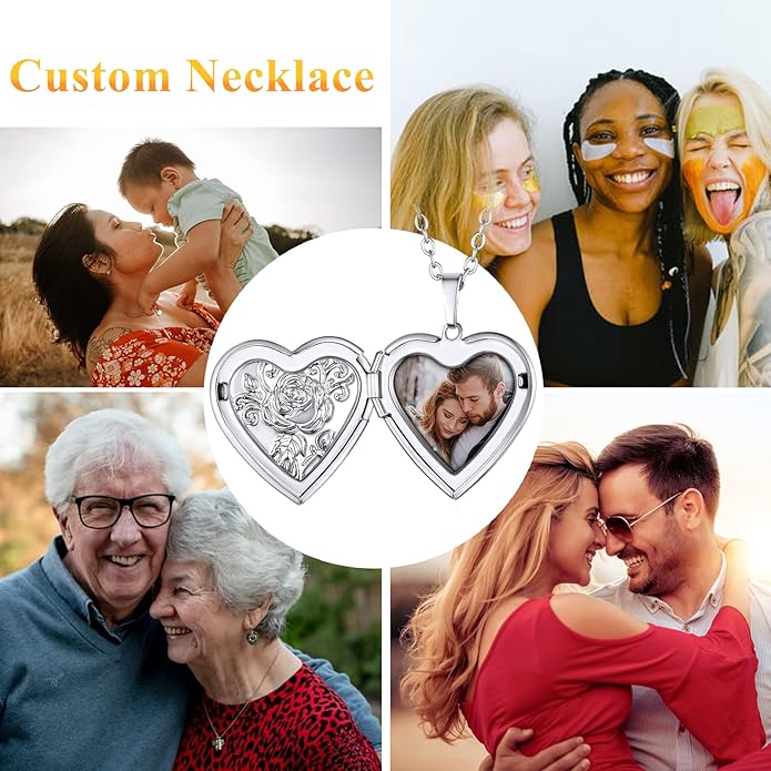 Supcare Locket Necklace That Holds Pictures-Engraved Photo Pendant Custom Jewellery Gifts for Men Women (with Jewellery Gift Box)