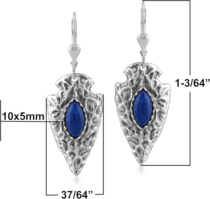 American West Jewelry Fritz Casuse Sterling Silver Arrowhead and Genuine Gemstone Lever Back Earrings
