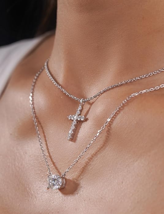 IMOLOVE Moissanite Solitaire Pendant Necklaces for Women Sterling Silver with 18K White Gold Plated 1-3 Carat D Color VVS1 Clarity Mossanite Jewelry for Women