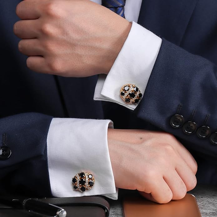 HAWSON Cufflinks for Men, Gold Diamond Crystal Cufflinks for Groom Husband Personalized Gifts, Mens Formal Wedding Business Cufflinks, Luxurious Gorgeous Cuff Links French Shirt Accessories