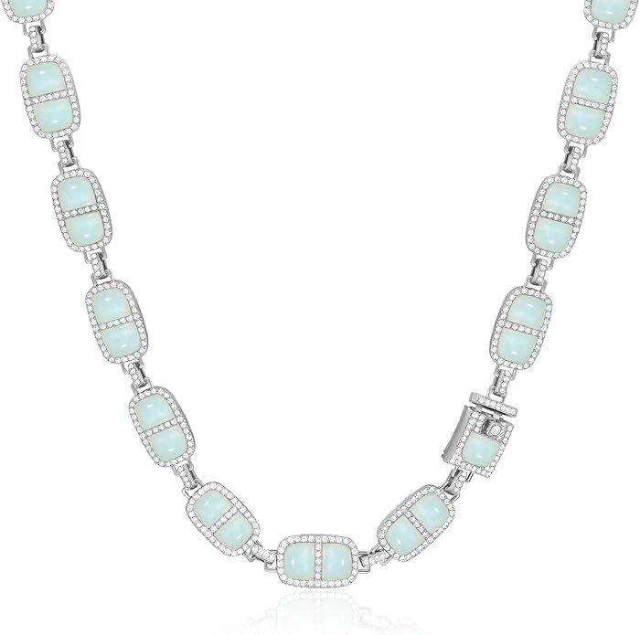 Chunky Necklace for Women 12 Colors Diamond Stone Gold Statement Necklace for Women Full Trendy Blue Birthstone Choker Necklace for Women Square Design Necklace Jewelry