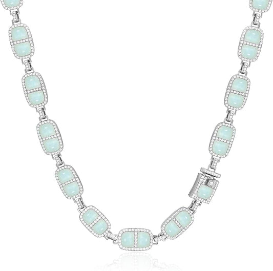 Chunky Necklace for Women 12 Colors Diamond Stone Gold Statement Necklace for Women Full Trendy Blue Birthstone Choker Necklace for Women Square Design Necklace Jewelry