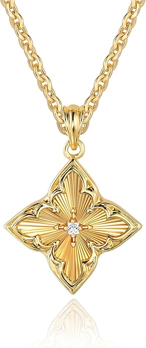 Fettero Gold Clover Necklace for Women Dainty 14K Gold Plated CZ Pendant Necklace Adjustable Chain Choker Charm Colorful Clover Pendant Lucky Necklaces for Women Jewelry