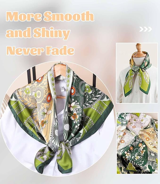 kcctoo 27.5" Mulberry Silk Feeling Head Scarf Women's Fashion Square Neck Satin Scarfs for Bag Hair Scarves Gift