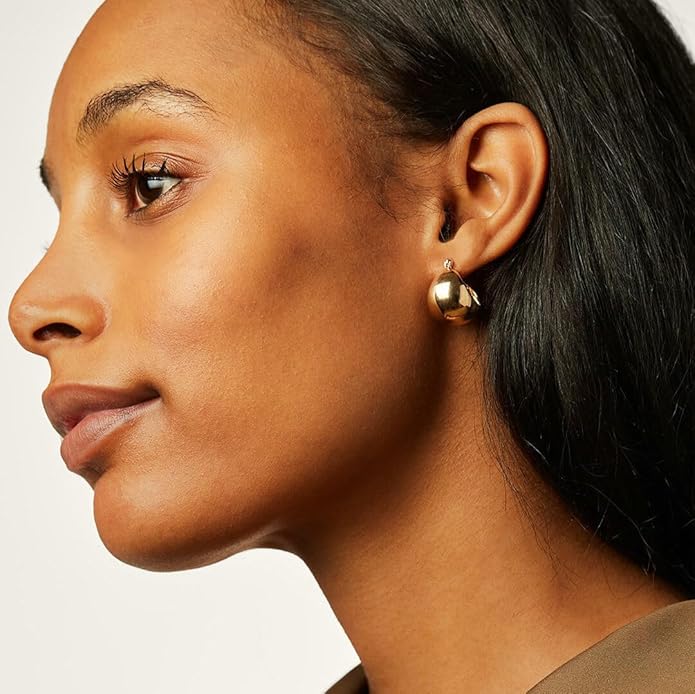 8YEARS Chunky Gold Hoop Earring for Women, 18K Gold Plated Lightweight Thick Hoops, Hypoallergenic Trendy Jewelry for Gift