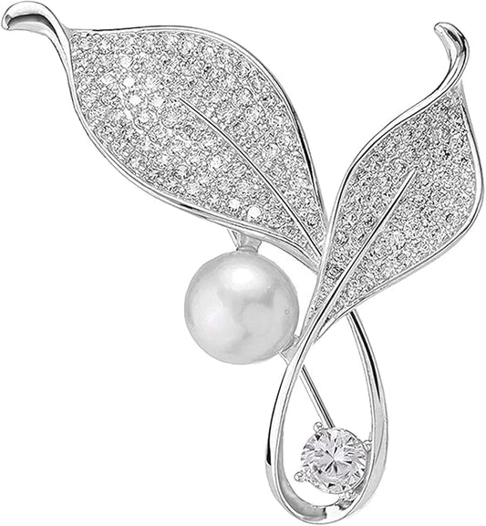 Crystal Pearl Flower Brooches Pins Fashion Beautiful Created Rhinestone Floral Brooch Good Idea for Party Dance Wedding Banquet for Elegant Women Girl