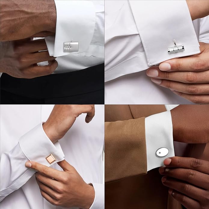 HAWSON 12 Pairs Cufflinks Set for Men, Classic Silver Gold Tone Cuff Links for Mens Suits Tuxedo Shirts - Elegant Box Included