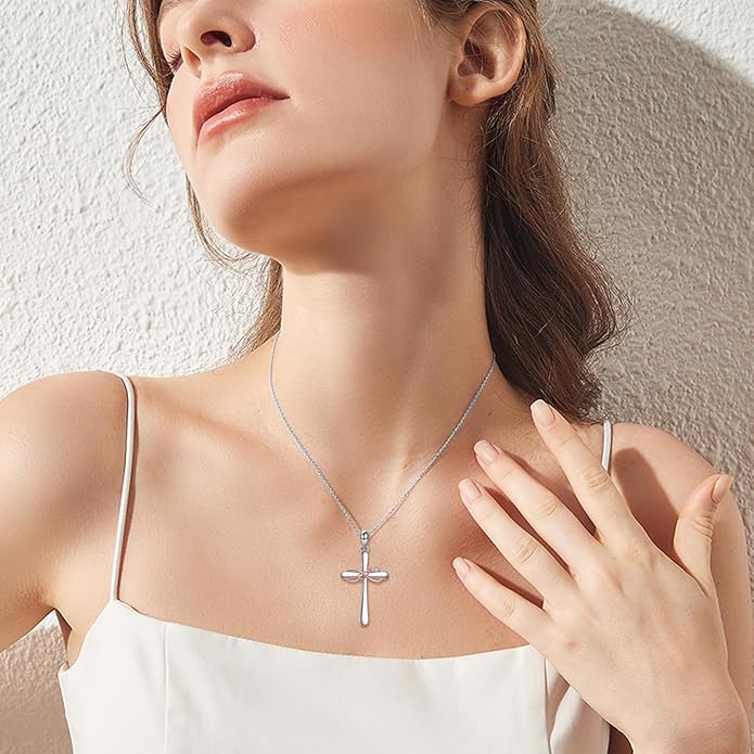 Cross Necklace Women Sterling Silver Mustard Seed/Crescent Moon/Dachshund/Stethoscope Gifts Cross Jewelry for Women