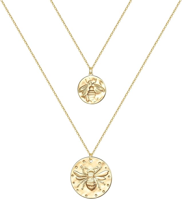 Turandoss Gold Layered Necklaces for Women - 14K Gold Plated Handmade Multilayer Bar Pearls Coin Disc Moon Butterfly Medallion Adjustable Dainty Layered Choker Necklaces for Women Jewelry