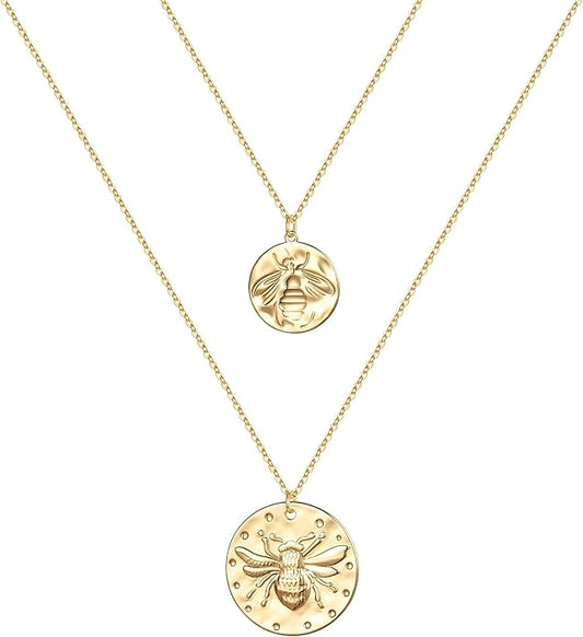 Turandoss Gold Layered Necklaces for Women - 14K Gold Plated Handmade Multilayer Bar Pearls Coin Disc Moon Butterfly Medallion Adjustable Dainty Layered Choker Necklaces for Women Jewelry