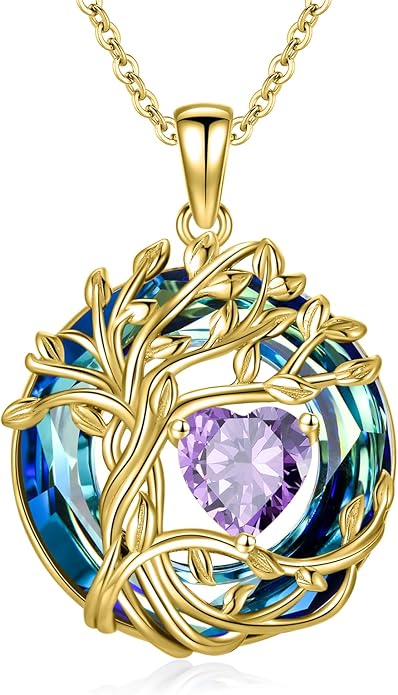 TOUPOP Christmas Gifts Tree of Life Birthstone Necklace 925 Sterling Silver Pendant Austrian Crystal Jewelry Anniversary Birthday Gifts for Women Mom Her Wife