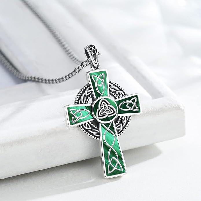Midir&Etain Celtic Cross Necklace 925 Sterling Silver Cross Pendant Necklace Celtic Viking Irish Jewelry Religious Protective Gift for Men Women