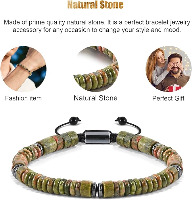 VIBILIA Healing Crystal Bracelets Beaded Bracelets for Men Women Natural Stone Adjustable Bracelets Unique Gifts for Father Son Grandfather Brother Friend