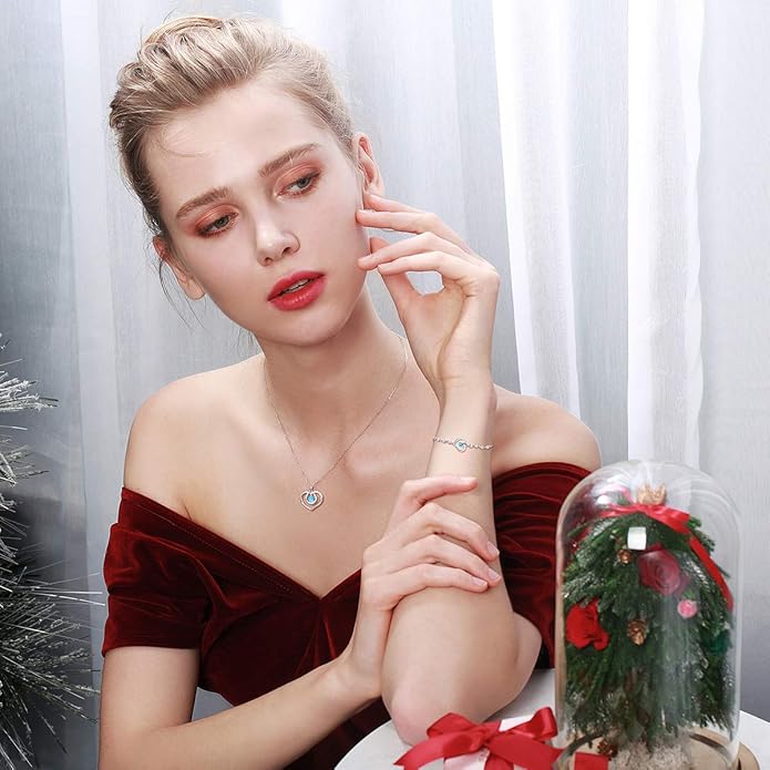 AGVANA Heart Birthstone Bracelets for Women Sterling Silver Genuine or Created Gemstone Tennis Bracelet Infinity Love Jewelry Anniversary Birthday Gifts for Wife Mom Women