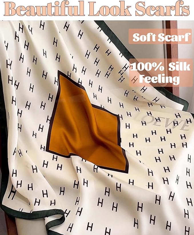 kcctoo 27.5" Mulberry Silk Feeling Head Scarf Women's Fashion Square Neck Satin Scarfs for Bag Hair Scarves Gift
