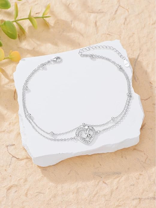 Dorunmo Initial Anklet 925 Sterling Silver Letter A-Z Layered Heart Anklet Beach Jewelry Birthday Gifts for Women
