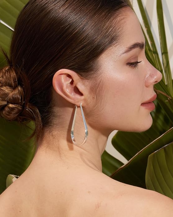 925 Sterling Silver Hoop Earrings for Women Hypoallergenic Oval Sterling Silver Hoop Earrings Large Silver Hoops Earring Lightweight Thick Silver Hoops Earrings for Women 30/40/55/65MM