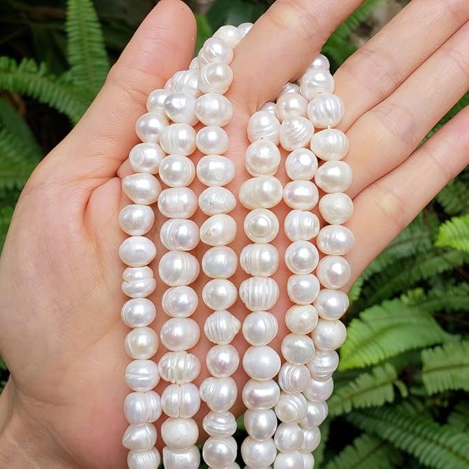 Adabele 1 Strand Real Natural Potato Round White Cultured Freshwater Pearl Loose Beads 9-10mm for Jewelry Craft Making 14 inch fp4-10