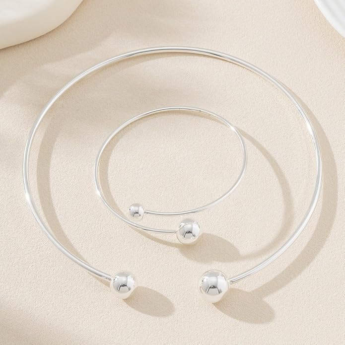 Collar Necklace for Woman Trendy Silver Choker Necklaces for Woman Statement Open Round Collar Choker Necklace